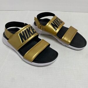 Nike‎ Womens Tanjun Sandals Size 8 Black Gold Sport Casual Active Lightweight